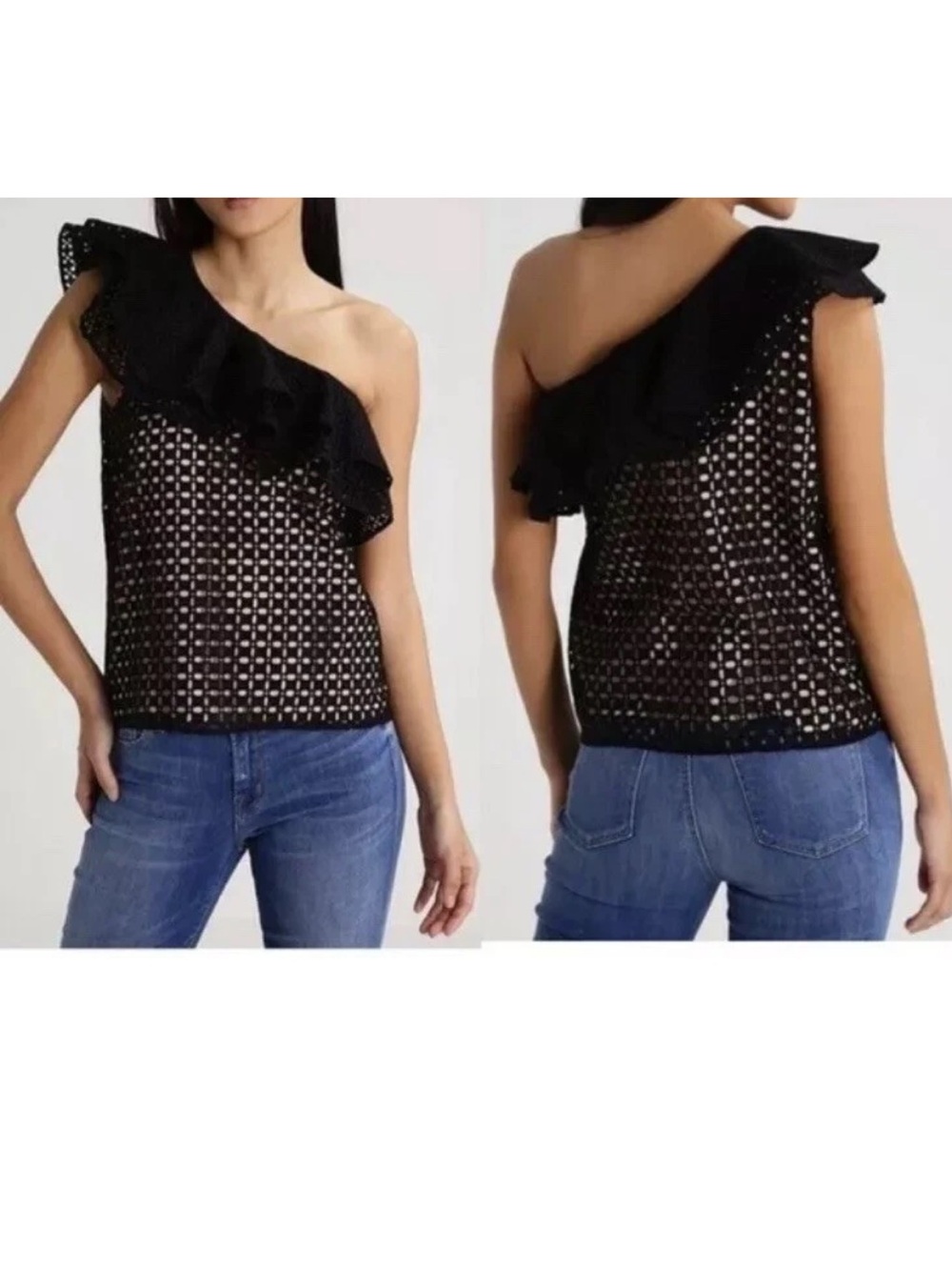 New  J Crew One Shoulder Eyelet Ruffle Top